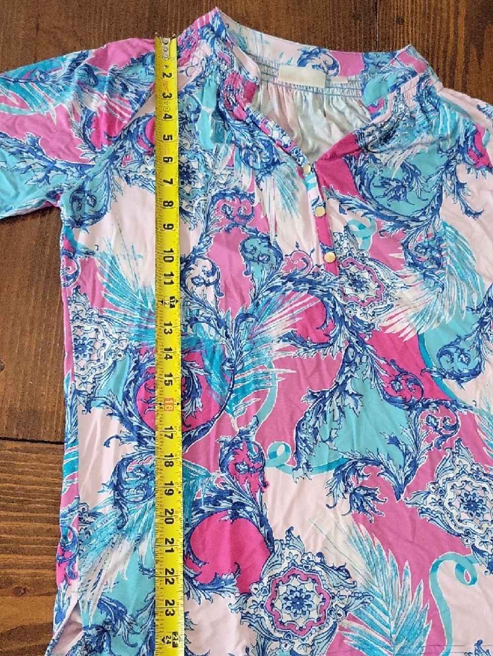 Belle by Kim Gravel Boho Tunic Top Pink Blue Paisley Print Oversized M, Resort - Picture 6 of 7